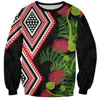 Aotearoa Tukutuku Motif Sweatshirt Pohutukawa and Fern Leaves LT03 Unisex Black - Polynesian Pride