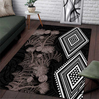 Aotearoa Tukutuku Motif Area Rug Pohutukawa and Fern Leaves Grayscale Color