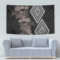 Aotearoa Tukutuku Motif Tapestry Pohutukawa and Fern Leaves Grayscale Color