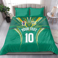 Custom Cook Islands Rugby Bedding Set Tatau Art Sport Style Green Color LT03 - Polynesian Pride