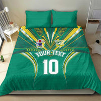 Custom Cook Islands Rugby Bedding Set Tatau Art Sport Style Green Color LT03 - Polynesian Pride