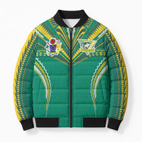 Custom Cook Islands Rugby Bomber Puffer Jacket Tatau Art Sport Style Green Color LT03 Unisex Green - Polynesian Pride