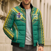 Custom Cook Islands Rugby Bomber Puffer Jacket Tatau Art Sport Style Green Color LT03 - Polynesian Pride