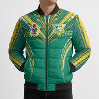 Custom Cook Islands Rugby Bomber Puffer Jacket Tatau Art Sport Style Green Color LT03 - Polynesian Pride