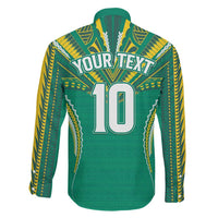 Custom Cook Islands Rugby Family Matching Off Shoulder Maxi Dress and Hawaiian Shirt Tatau Art Sport Style Green Color