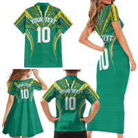 Custom Cook Islands Rugby Family Matching Short Sleeve Bodycon Dress and Hawaiian Shirt Tatau Art Sport Style Green Color