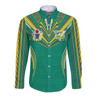 Custom Cook Islands Rugby Long Sleeve Button Shirt Tatau Art Sport Style Green Color LT03 Unisex Green - Polynesian Pride