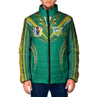 Custom Cook Islands Rugby Padded Jacket Tatau Art Sport Style Green Color LT03 Men Green - Polynesian Pride