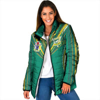 Custom Cook Islands Rugby Padded Jacket Tatau Art Sport Style Green Color LT03 Women Green - Polynesian Pride