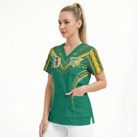 Custom Cook Islands Rugby Scrub Top Tatau Art Sport Style Green Color LT03 - Polynesian Pride