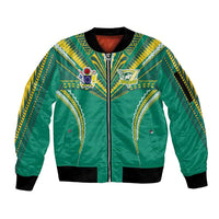 Custom Cook Islands Rugby Sleeve Zip Bomber Jacket Tatau Art Sport Style Green Color LT03 Unisex Green - Polynesian Pride