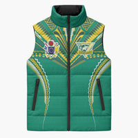 Custom Cook Islands Rugby Sleeveless Puffer Jacket Tatau Art Sport Style Green Color LT03 Unisex Green - Polynesian Pride