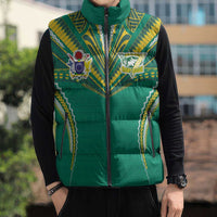 Custom Cook Islands Rugby Sleeveless Puffer Jacket Tatau Art Sport Style Green Color LT03 - Polynesian Pride