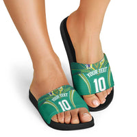 Custom Cook Islands Rugby Slide Sandals Tatau Art Sport Style Green Color LT03 - Polynesian Pride