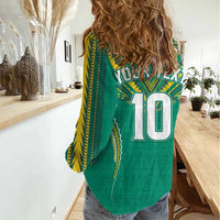 Custom Cook Islands Rugby Women Casual Shirt Tatau Art Sport Style Green Color