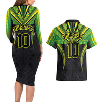 Custom Cook Islands Rugby Couples Matching Long Sleeve Bodycon Dress and Hawaiian Shirt Tatau Art Sport Style Black Color