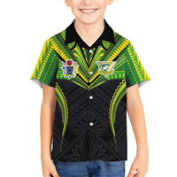 Custom Cook Islands Rugby Family Matching Off The Shoulder Long Sleeve Dress and Hawaiian Shirt Tatau Art Sport Style Black Color