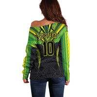 Custom Cook Islands Rugby Off Shoulder Sweater Tatau Art Sport Style Black Color LT03 - Polynesian Pride