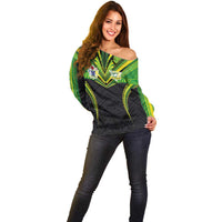 Custom Cook Islands Rugby Off Shoulder Sweater Tatau Art Sport Style Black Color LT03 - Polynesian Pride