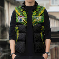 Custom Cook Islands Rugby Sleeveless Puffer Jacket Tatau Art Sport Style Black Color LT03 - Polynesian Pride
