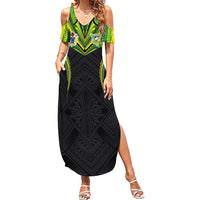 Custom Cook Islands Rugby Summer Maxi Dress Tatau Art Sport Style Black Color LT03 Women Black - Polynesian Pride
