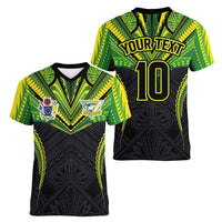 Custom Cook Islands Rugby Women V-Neck T-Shirt Tatau Art Sport Style Black Color