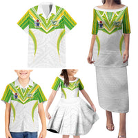 Custom Cook Islands Rugby Family Matching Puletasi and Hawaiian Shirt Tatau Art Sport Style White Color