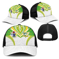 Cook Islands Rugby Mesh Trucker Cap Tatau Art Sport Style White Color LT03 - Polynesian Pride