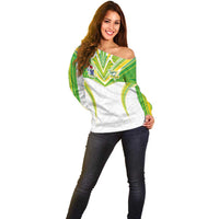 Custom Cook Islands Rugby Off Shoulder Sweater Tatau Art Sport Style White Color LT03 - Polynesian Pride