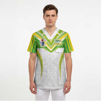 Custom Cook Islands Rugby Scrub Top Tatau Art Sport Style White Color LT03 - Polynesian Pride