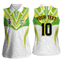 Custom Cook Islands Rugby Women Sleeveless Polo Shirt Tatau Art Sport Style White Color