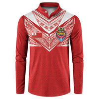 Custom Tonga Rugby Button Sweatshirt Ngatu Motifs and Pacific Patterns LT03 Red - Polynesian Pride