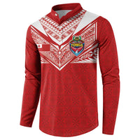 Custom Tonga Rugby Button Sweatshirt Ngatu Motifs and Pacific Patterns LT03 - Polynesian Pride