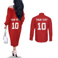Custom Tonga Rugby Couples Matching Off The Shoulder Long Sleeve Dress and Long Sleeve Button Shirt Ngatu Motifs and Pacific Patterns LT03 - Polynesian Pride