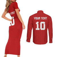 Custom Tonga Rugby Couples Matching Short Sleeve Bodycon Dress and Long Sleeve Button Shirt Ngatu Motifs and Pacific Patterns LT03 - Polynesian Pride