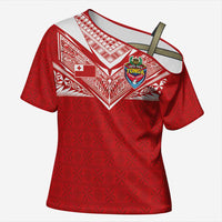 Custom Tonga Rugby Cross Shoulder Shirt Ngatu Motifs and Pacific Patterns LT03 Female Red - Polynesian Pride