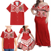 Custom Tonga Rugby Family Matching Off Shoulder Maxi Dress and Hawaiian Shirt Ngatu Motifs and Pacific Patterns LT03 - Polynesian Pride
