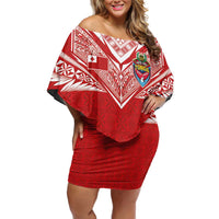 Custom Tonga Rugby Family Matching Off Shoulder Short Dress and Hawaiian Shirt Ngatu Motifs and Pacific Patterns