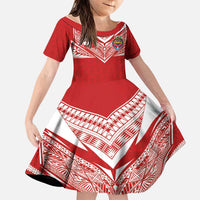 Custom Tonga Rugby Family Matching Puletasi and Hawaiian Shirt Ngatu Motifs and Pacific Patterns LT03 Daughter's Dress Red - Polynesian Pride