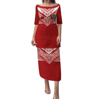 Custom Tonga Rugby Family Matching Puletasi and Hawaiian Shirt Ngatu Motifs and Pacific Patterns LT03 Mom's Dress Red - Polynesian Pride