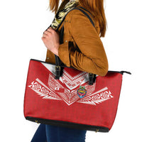 Tonga Rugby Leather Tote Bag Ngatu Motifs and Pacific Patterns LT03 Red - Polynesian Pride