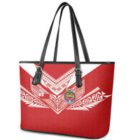 Tonga Rugby Leather Tote Bag Ngatu Motifs and Pacific Patterns LT03 - Polynesian Pride