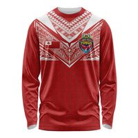 Custom Tonga Rugby Long Sleeve Shirt Ngatu Motifs and Pacific Patterns LT03 Unisex Red - Polynesian Pride