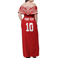 Custom Tonga Rugby Off Shoulder Maxi Dress Ngatu Motifs and Pacific Patterns LT03 - Polynesian Pride