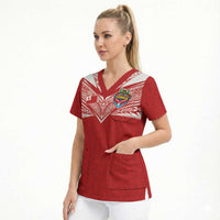 Custom Tonga Rugby Scrub Top Ngatu Motifs and Pacific Patterns LT03 - Polynesian Pride