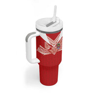 Custom Tonga Rugby Tumbler With Handle Ngatu Motifs and Pacific Patterns LT03 - Polynesian Pride