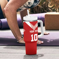 Custom Tonga Rugby Tumbler With Handle Ngatu Motifs and Pacific Patterns LT03 - Polynesian Pride