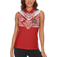 Custom Tonga Rugby Women Sleeveless Polo Shirt Ngatu Motifs and Pacific Patterns LT03 - Polynesian Pride
