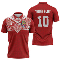 Custom Tonga Rugby Zipper Polo Shirt Ngatu Motifs and Pacific Patterns LT03 - Polynesian Pride