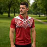 Custom Tonga Rugby Zipper Polo Shirt Ngatu Motifs and Pacific Patterns LT03 - Polynesian Pride